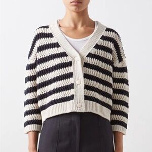 WEEKEND MAX MARA | zona cardigan navy and cream v neck button up L